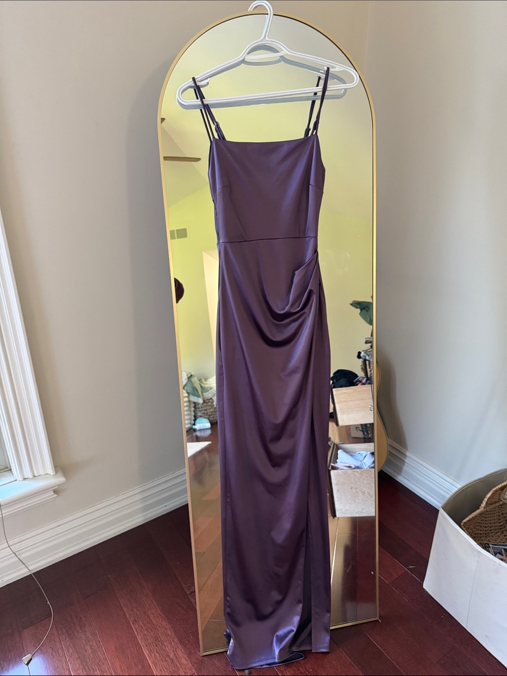 Eclipse Elegant Purple Satin Spaghetti-Strap Dress